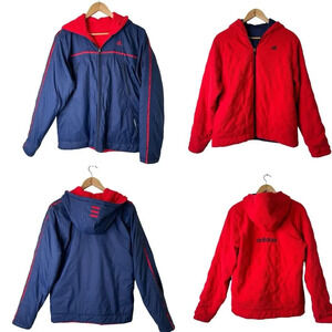 Vtg Adidas Jacket Mens M Navy Reversible Hooded Zip Windbreaker Fleece Retro Y2K